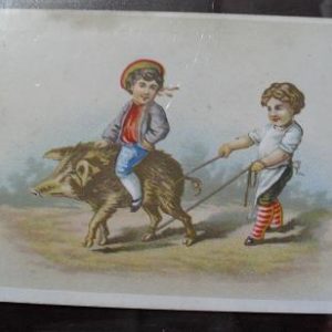 Victorian Trade Card Two Children with Hog